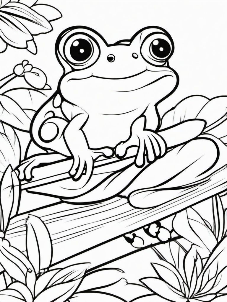 Frog Coloring Pages - Frog on a seesaw with friends  simple coloring pages