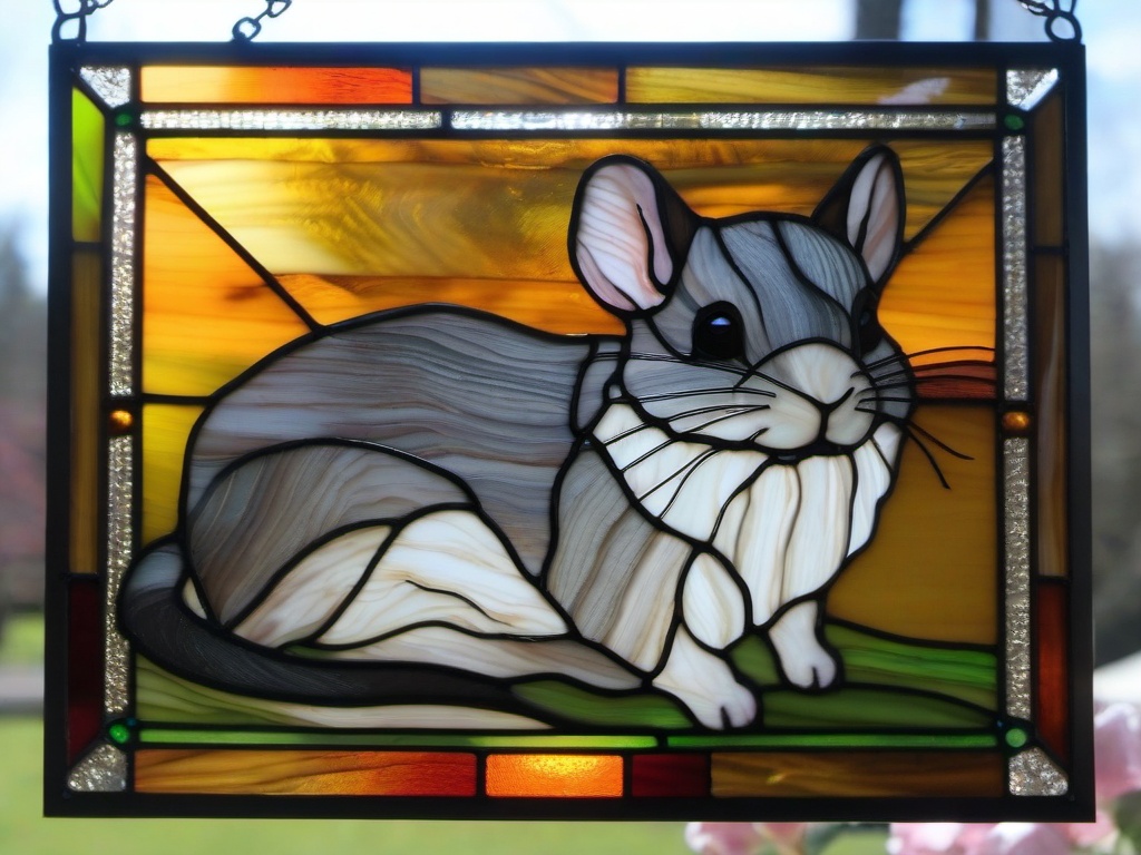 Stained Glass Chinchilla - Soft chinchilla in cozy pose  