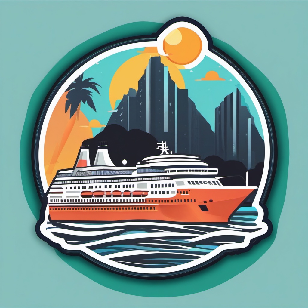 Cruise Ship Pool Sticker - Onboard relaxation, ,vector color sticker art,minimal