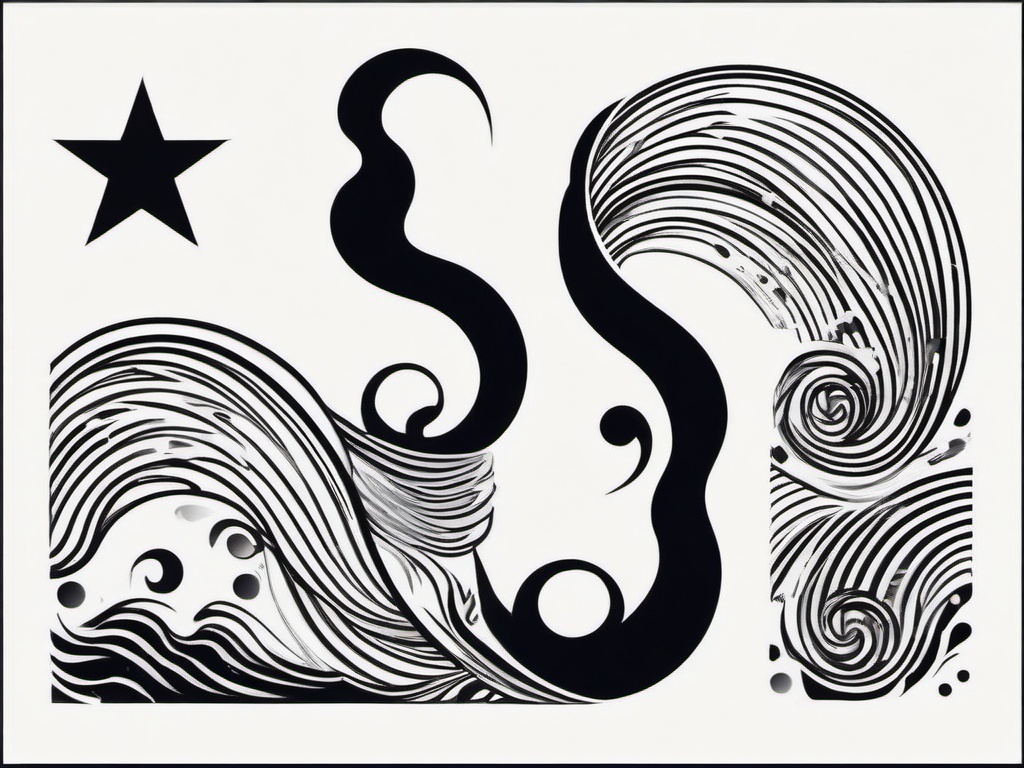 Aquarius Wave Tattoo - Connect with zodiac symbolism by incorporating waves into an Aquarius tattoo.  simple vector color tattoo,minimal,white background