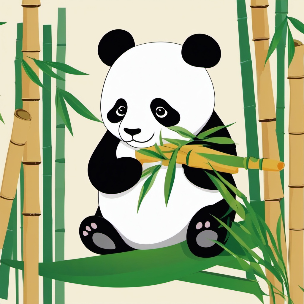 Panda Clip Art - A cute panda munching on bamboo,  color vector clipart, minimal style