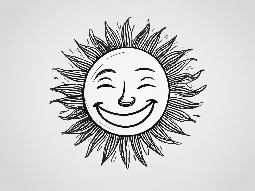 drawing of a smiling sun  minimal rough sketch scribbles,doodles,black and white