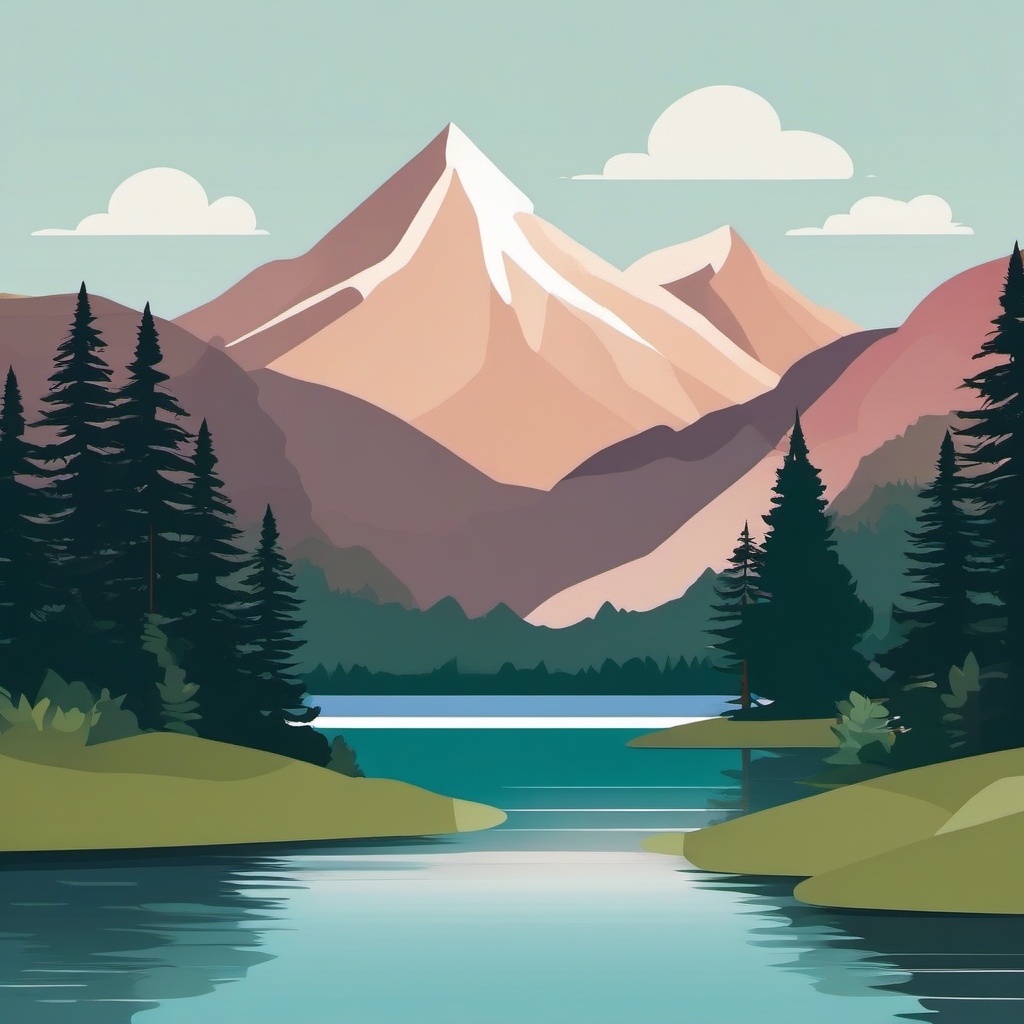 Mountain Lake clipart - A serene mountain lake surrounded by nature., ,vector color clipart,minimal