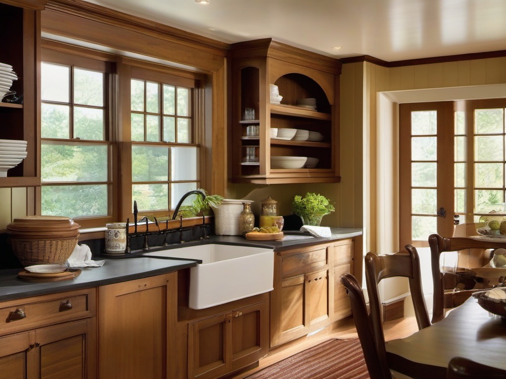 In the kitchen, American Colonial interior design includes natural wood cabinetry, farmhouse sinks, and decorative plate racks that enhance the space with charm and functionality.  