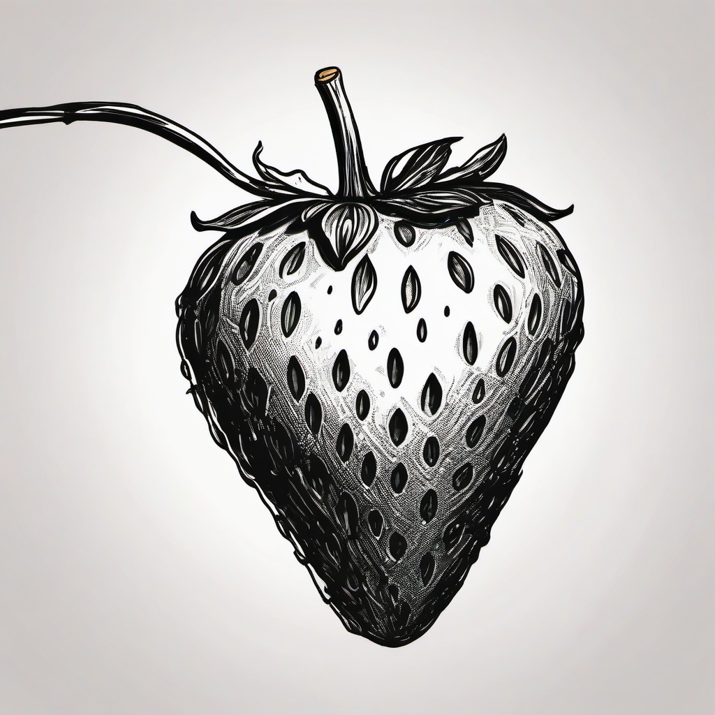 drawing of a strawberry on a vine  minimal rough sketch scribbles,doodles,black and white