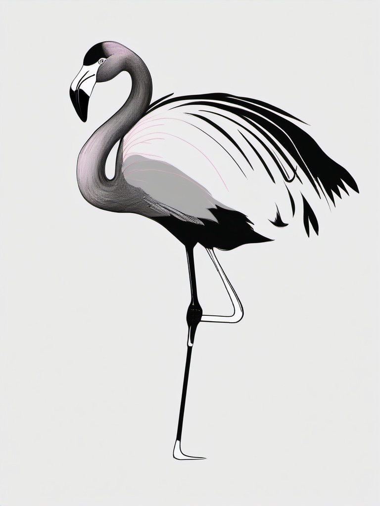 drawing of flamingo  minimal rough scribbles,doodles,black and white