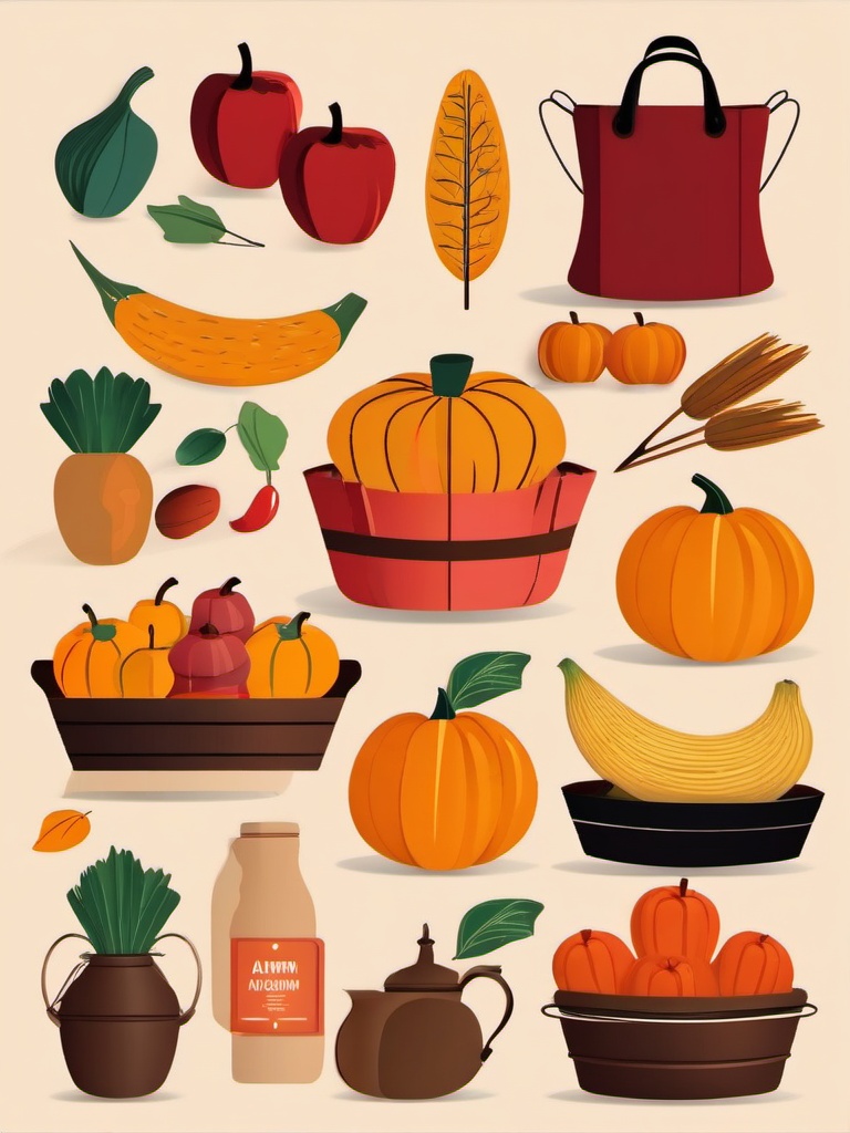 Autumn Market clipart - Vibrant market with fall produce, ,vector color clipart,minimal