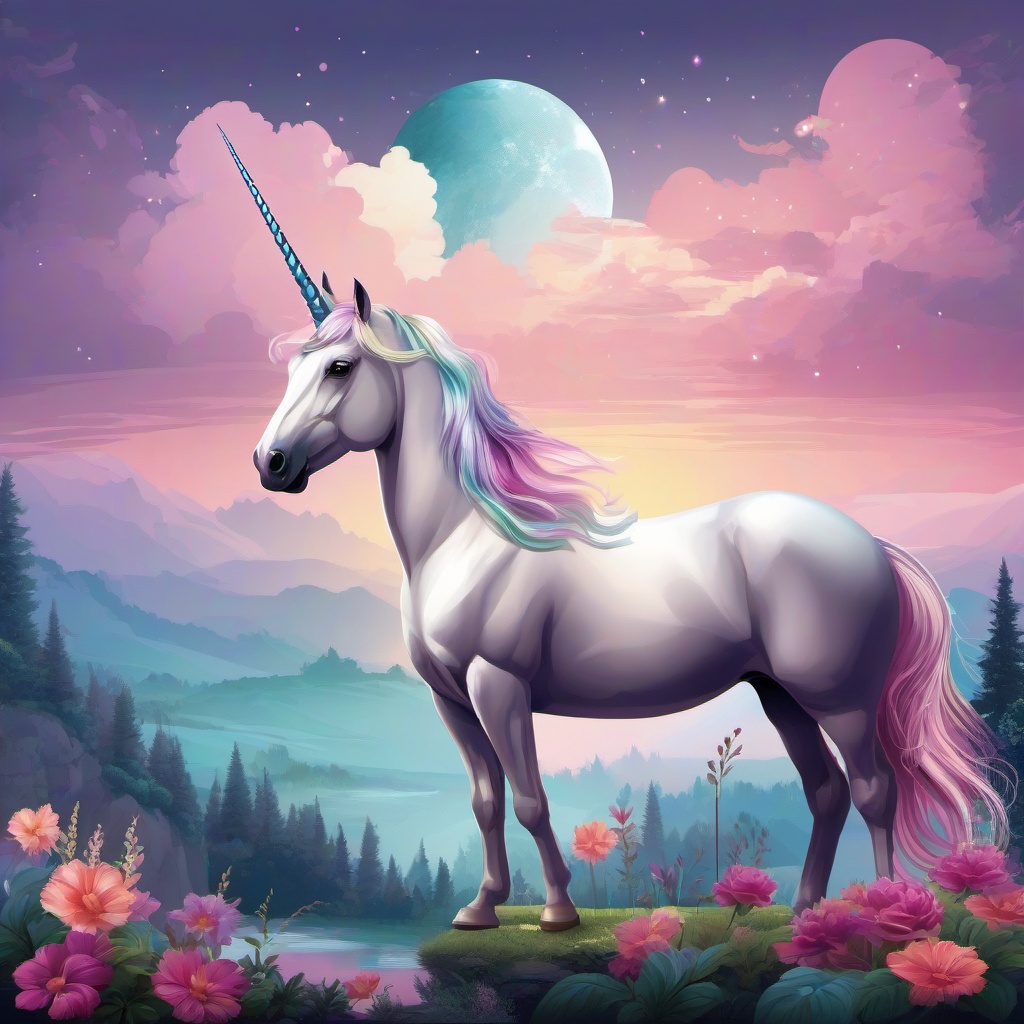 Unicorn clipart - unicorn in a fantasy landscape  