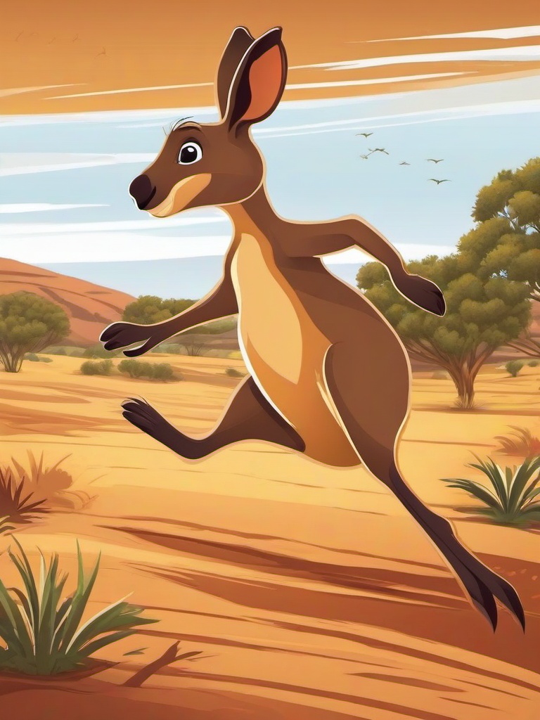 Kangaroo cartoon - Kangaroo hopping through the outback  