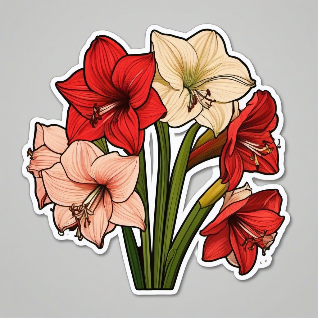 Amaryllis Sticker - Embrace the dramatic and trumpet-shaped blooms of amaryllis with this elegant sticker, , sticker vector art, minimalist design