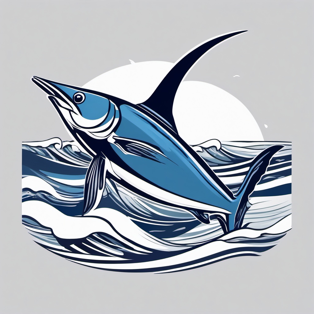 Swordfish Clipart - Swordfish charging through the waves , minimal, 2d