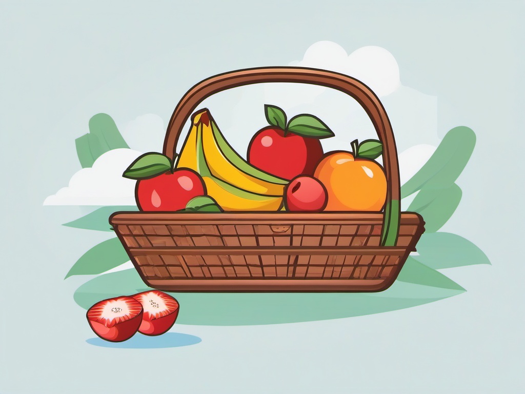 June clipart - picnic basket with fresh fruit for June outing  color,minimalist,vector clipart