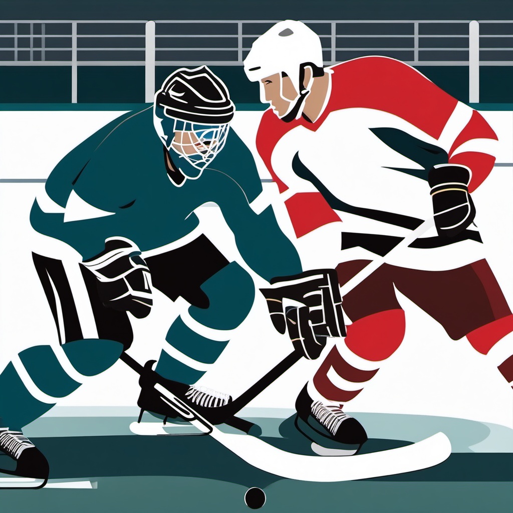 Hockey Faceoff Clipart - A hockey faceoff on the ice.  color vector clipart, minimal style