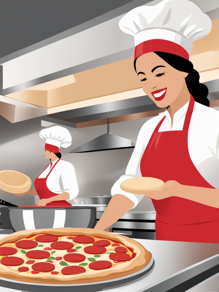 pizza clip art,tossing pizza dough in a bustling kitchen 