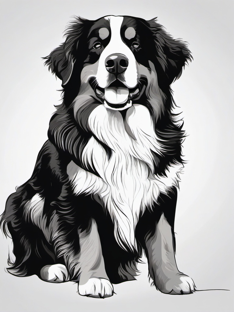 drawing of a Bernese Mountain Dog dog  minimal rough sketch scribbles,doodles,black and white