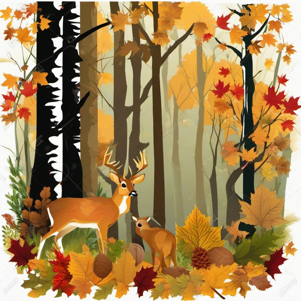 November clipart - November wildlife in a forest setting  