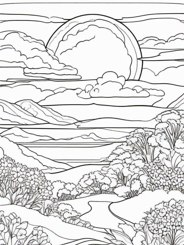 Earth Coloring Pages - Earth with clouds and a bright sun  simple coloring pages