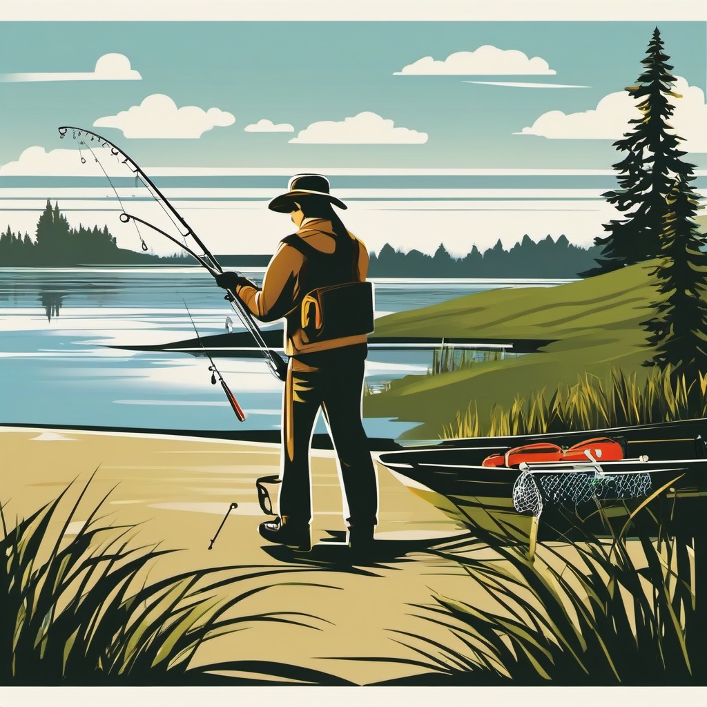 Fishing clipart - fishing rod by a lake  