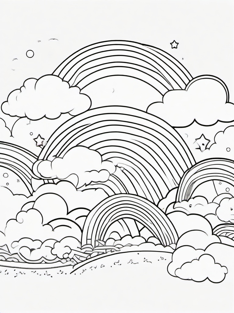 Rainbow Coloring Page - Colorful rainbow with happy little clouds.  easy,simple,minimal,coloring pages,black and white outline