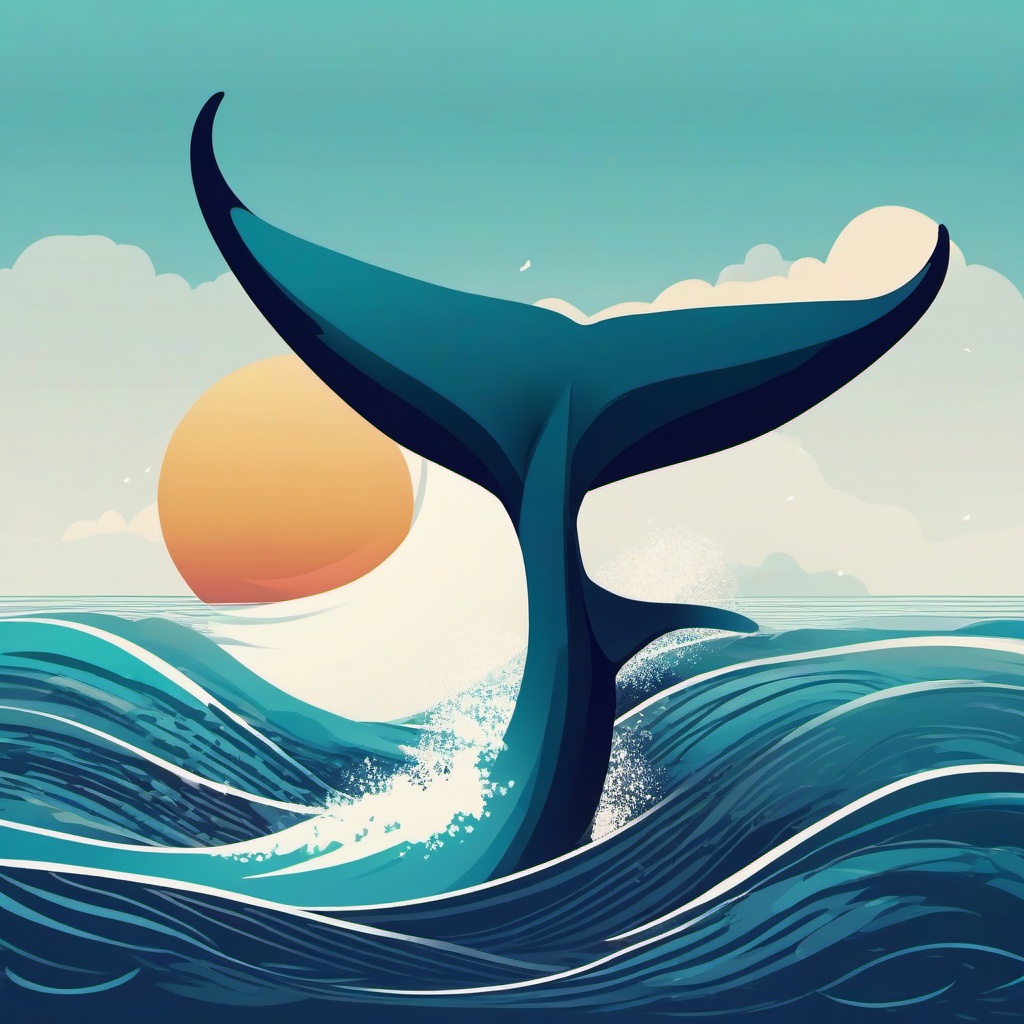 Whale clipart - whale tail emerging from the ocean waves  color,minimalist,vector clipart