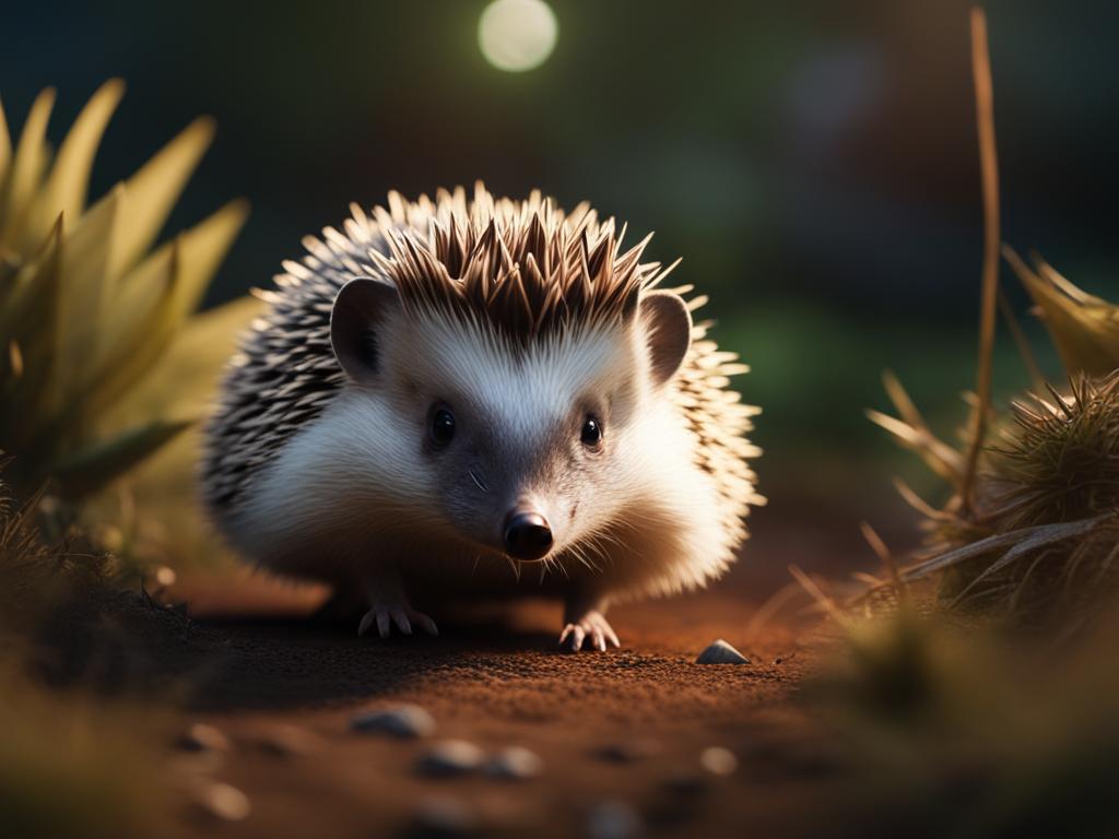 hedgehoglet curling into a spiky ball to ward off danger 8k ultrarealistic cinematic 