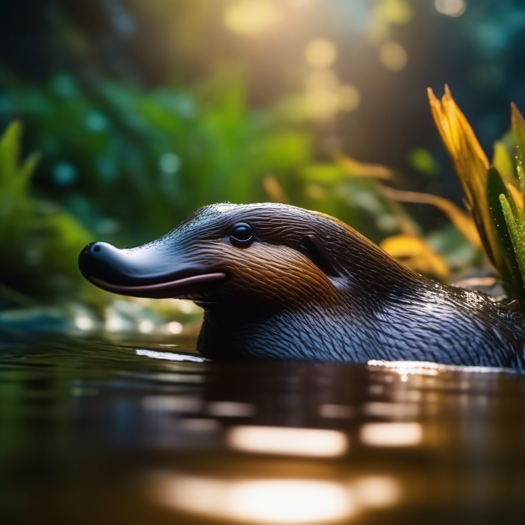 Cute Platypus Swimming in a Hidden Creek 8k, cinematic, vivid colors