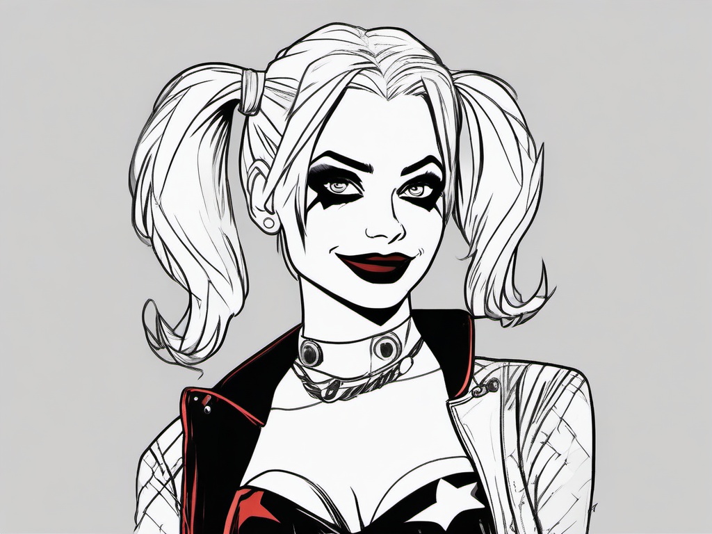 drawing of Harley Quinn in a comic style  minimal rough sketch scribbles,doodles,black and white