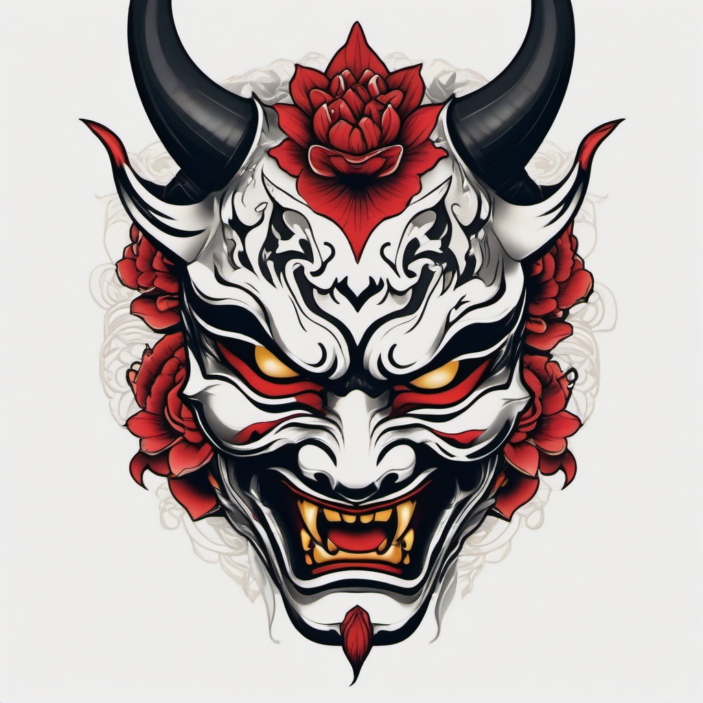 half hannya mask tattoo  simple color tattoo,white background,minimal