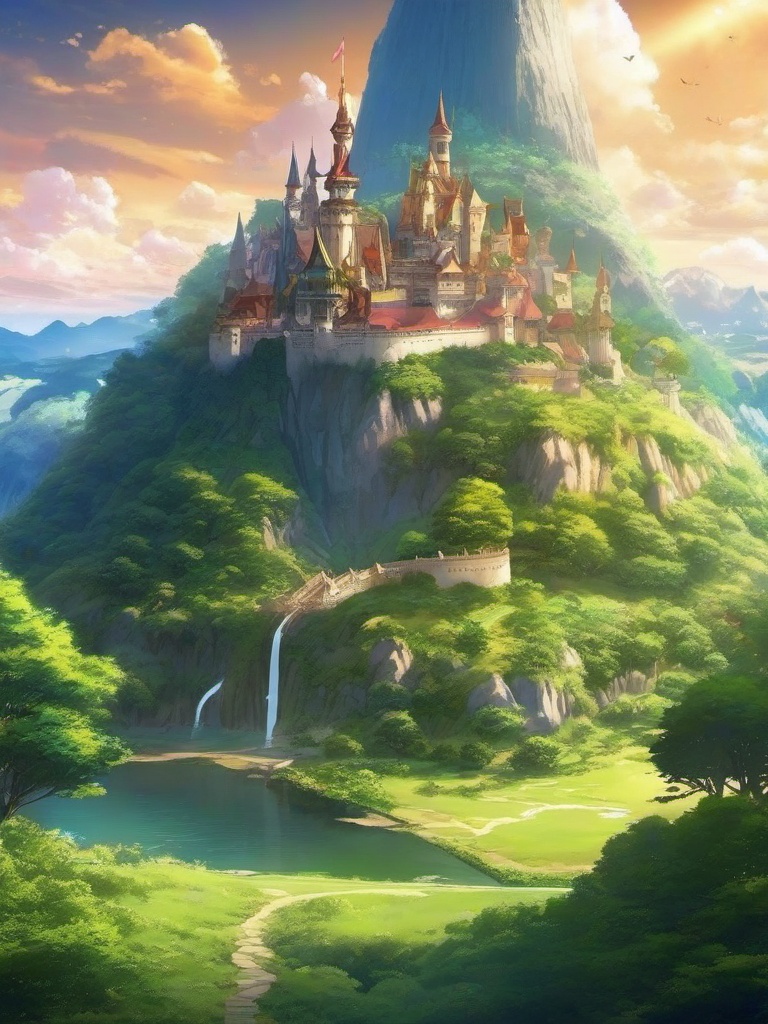 Fairy tale kingdom landscape. anime, wallpaper, background, anime key visual, japanese manga