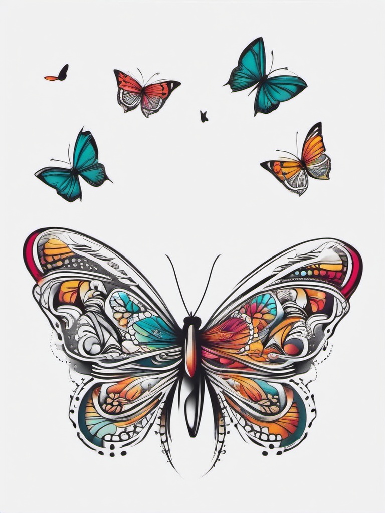 butterfly doodle tattoo  simple color tattoo, minimal, white background