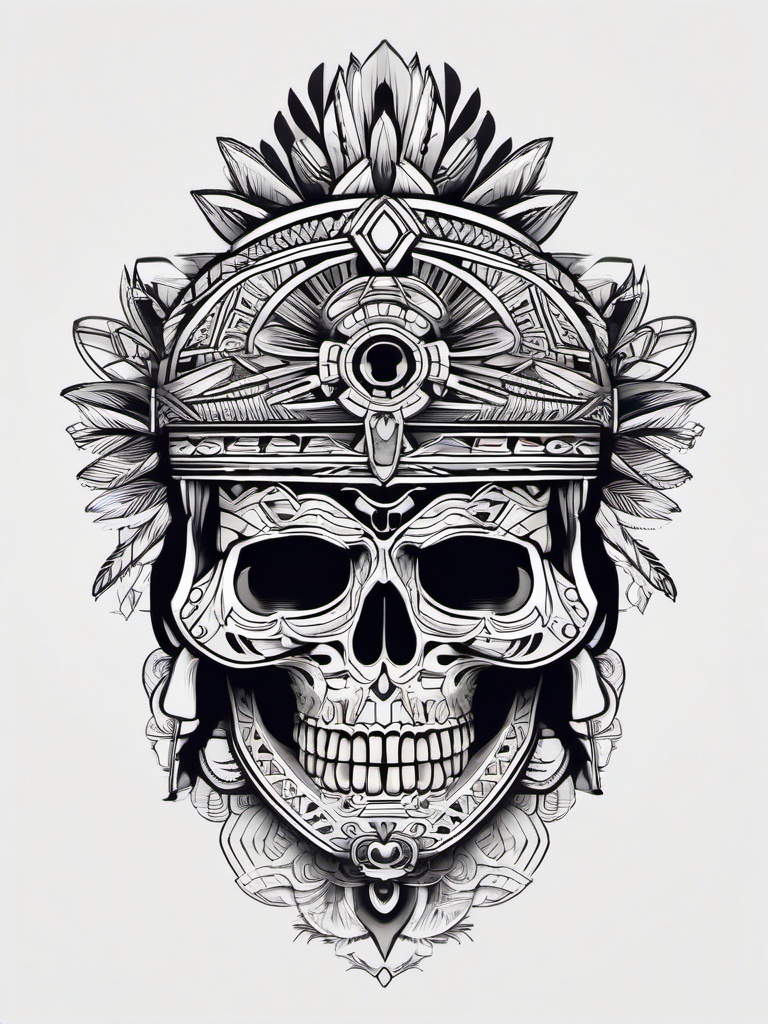 Aztec Tattoo Skull  minimal,tattoo,white background