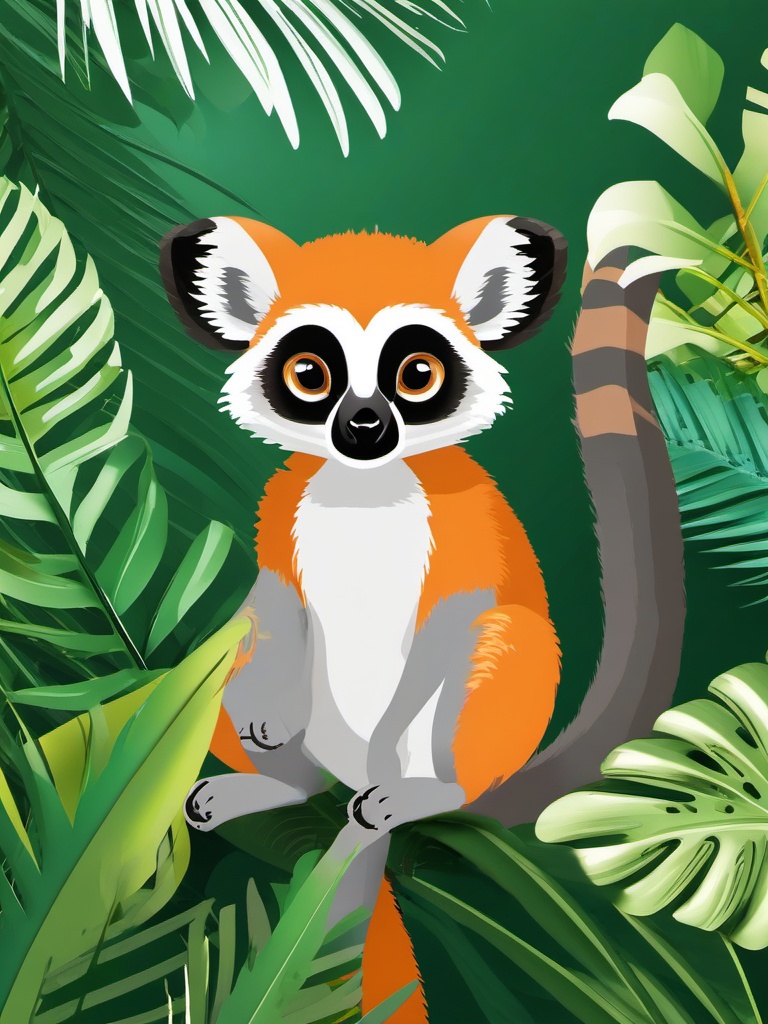 Cute Lemur in a Tropical Paradise  clipart, simple