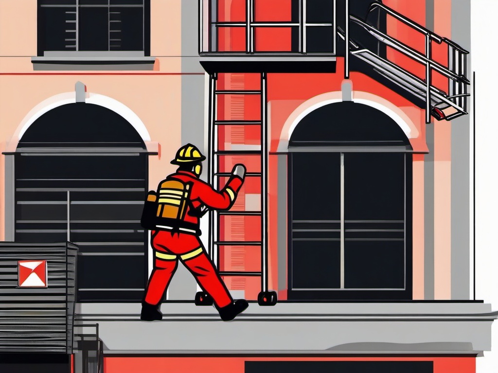 Fire Truck clipart - fireman climbing a ladder to a building  color,minimalist,vector clipart