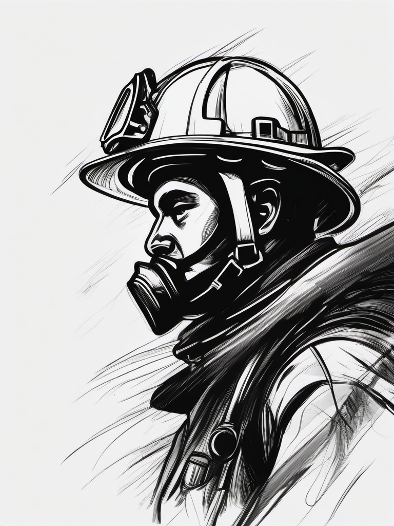 drawing of a firefighter  minimal rough sketch scribbles,doodles,black and white