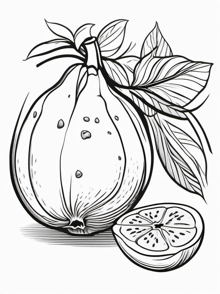 Fruit Coloring Pages - Guava with seeds and cut interior  simple coloring pages