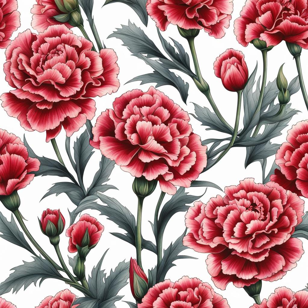 Carnation tattoo, Tattoos featuring the classic and vibrant carnation flower. colors, tattoo patterns, clean white background