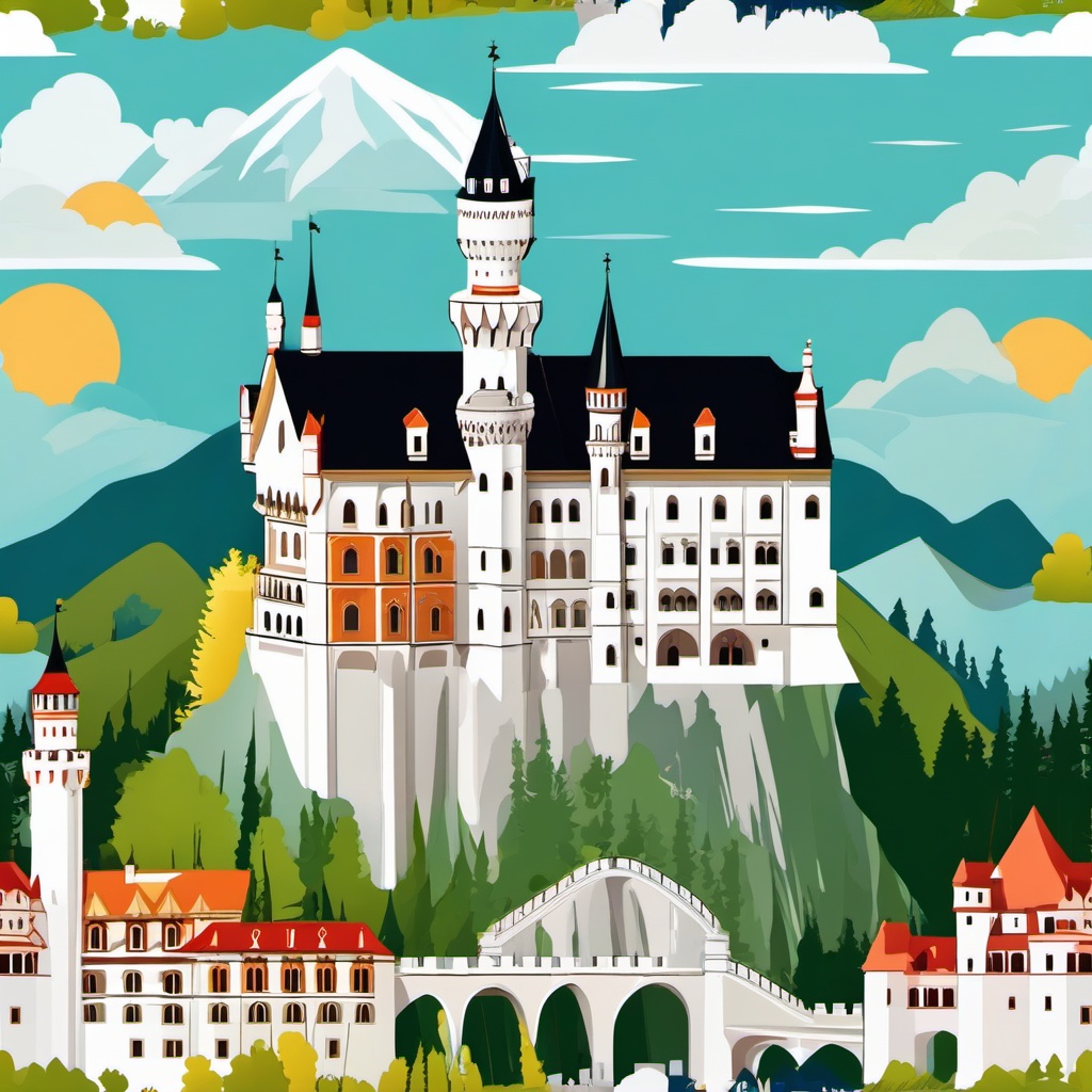 Neuschwanstein Castle clipart - Fairytale castle in Bavaria, Germany, ,color clipart vector style