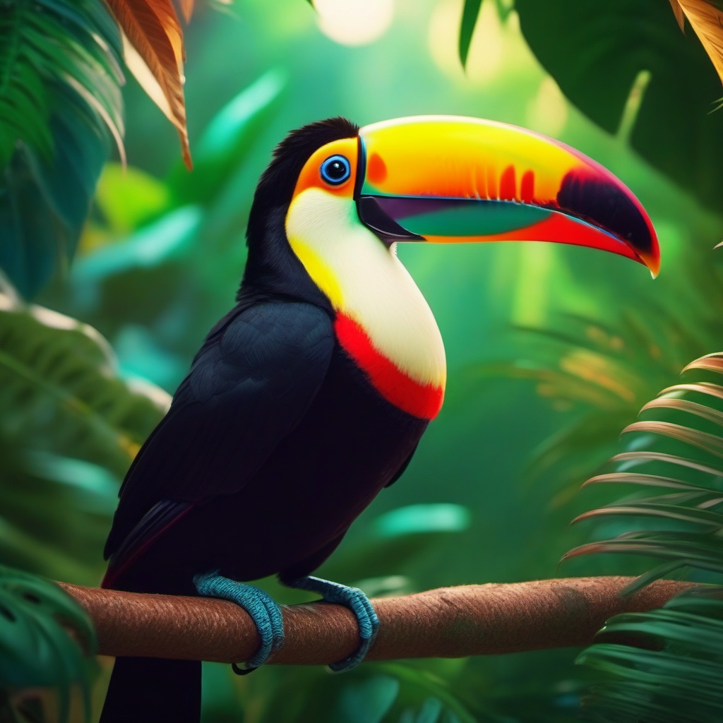 Cute Toucan Perched in a Colorful Jungle 8k, cinematic, vivid colors