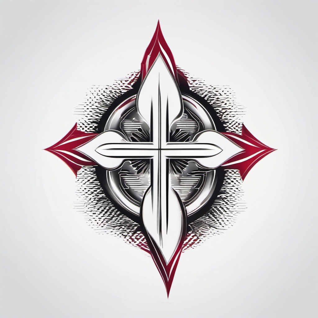 Cross Heartbeat Tattoo Design - Infuse spiritual symbolism with a tattoo that combines a cross and a rhythmic heartbeat.  simple vector color tattoo,minimal,white background