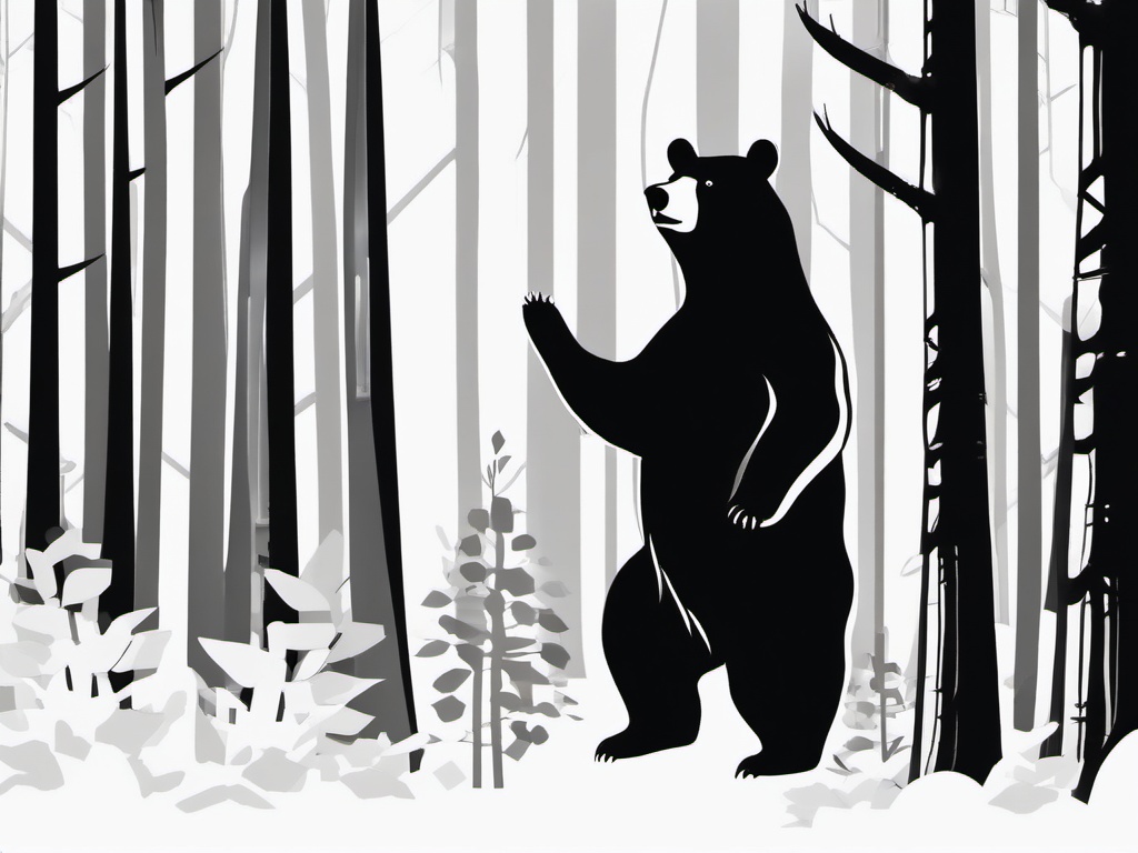 Bear Clipart - Bear standing on its hind legs in a forest , minimal, 2d