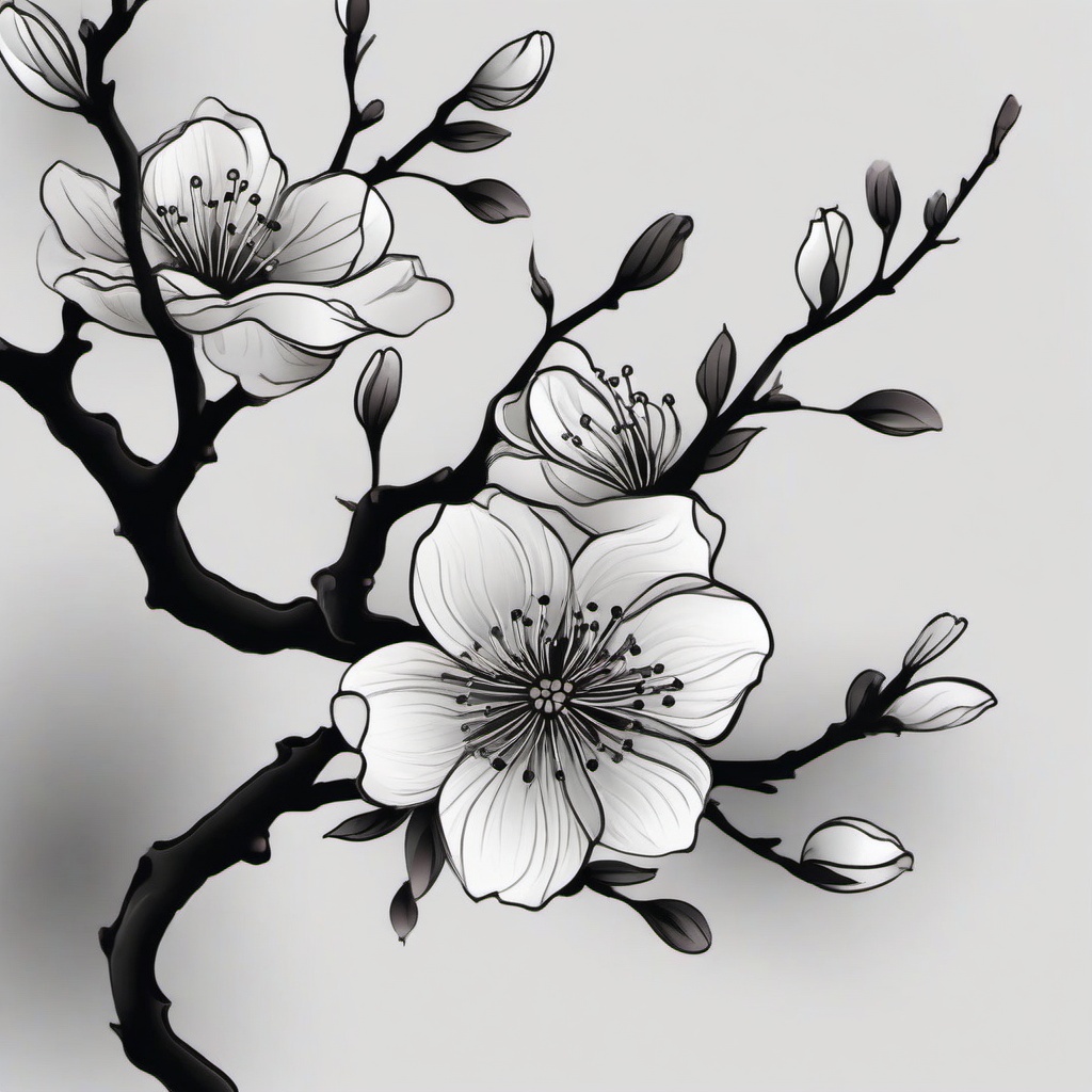 black and grey cherry blossom tattoos  simple vector color tattoo