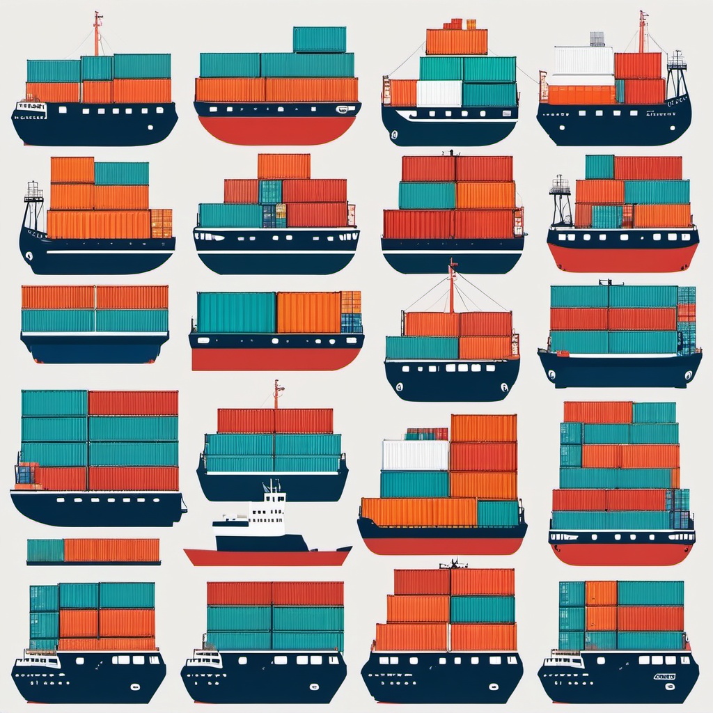 Cargo Ship Clipart - A cargo ship loaded with containers.  transport, color vector clipart, minimal style