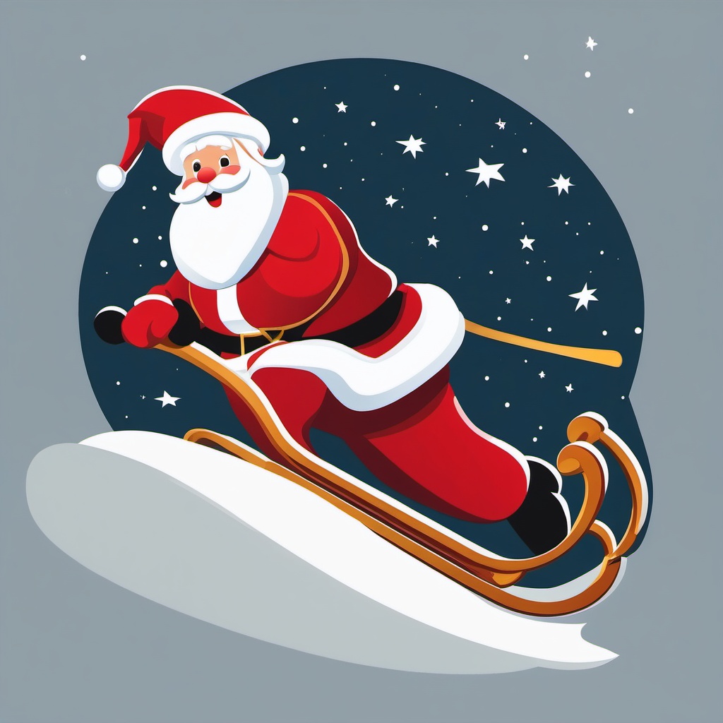 Santa Claus sleigh clipart, Santa Claus on his sleigh flying through the night.  simple, 2d flat