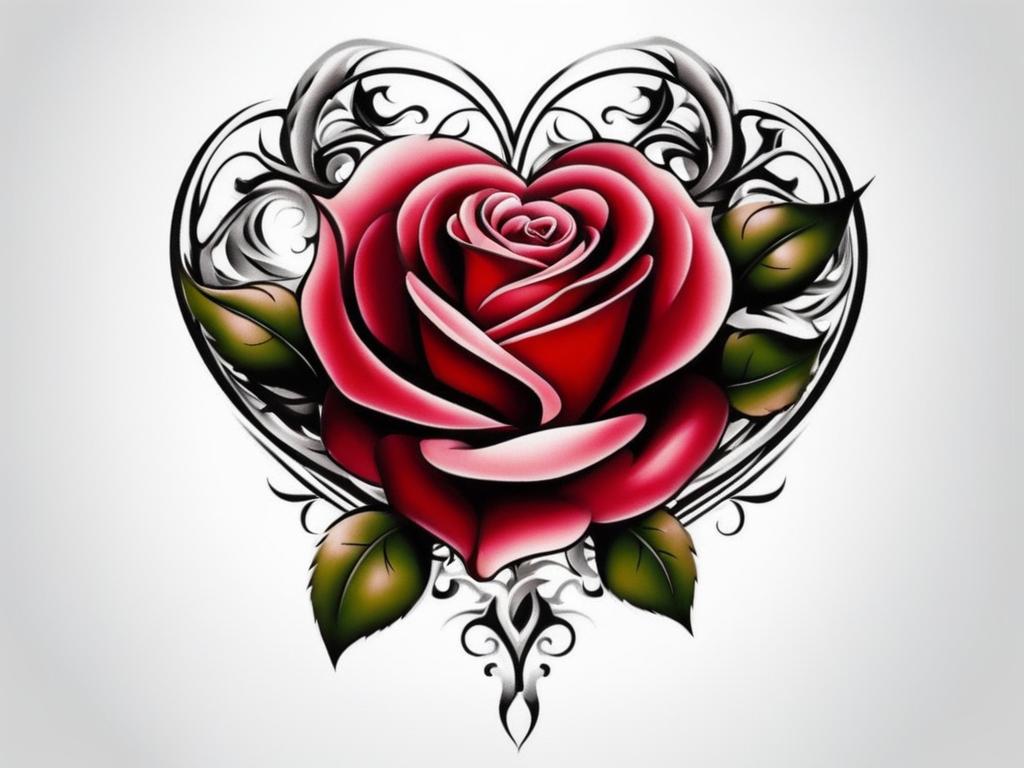 Heart with a rose tattoo, Tattoos that blend heart symbols with the grace of roses.  color, tattoo patterns, white clean background