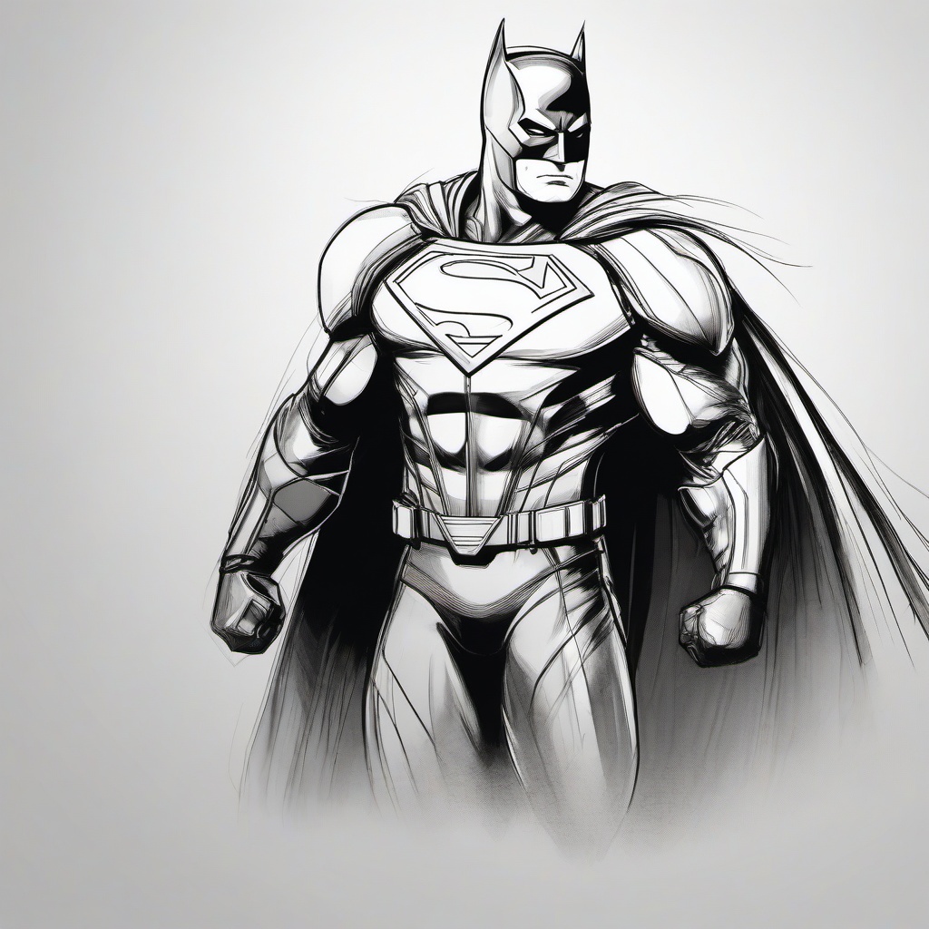 drawing of a superhero character  minimal rough sketch scribbles,doodles,black and white