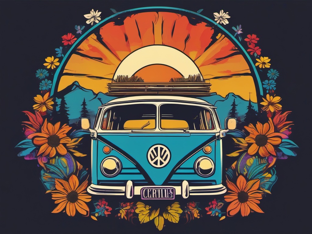 Hippie Culture Revival - Embrace the free-spirited vibes of the hippie culture on your tee. , vector art, splash art, retro t shirt design