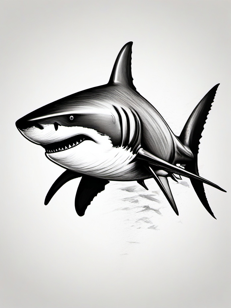 drawing of White shark  minimal rough sketch scribbles,doodles,black and white