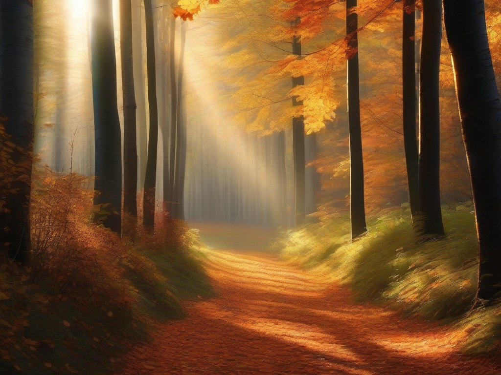 Thanksgiving Wallpaper-A peaceful autumn forest, with soft sunlight filtering through the trees, creating a serene Thanksgiving atmosphere.  aesthetic background wallpaper