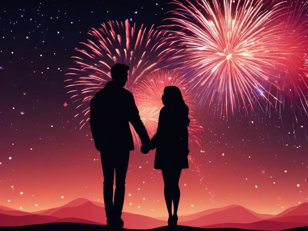 Valentines Day background - Couple holding hands with fireworks in the background  aesthetic background wallpaper