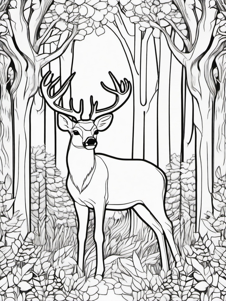 Deer Coloring Pages - Deer in a cozy woodland setting  simple coloring pages